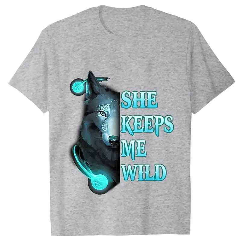She Keeps Me Strong He Keeps Me Safe Couple Matching T Shirt Wolf Couple T Shirt Casual Black LOVER Shirt Tops Valentine Shirts_ecoleips.com