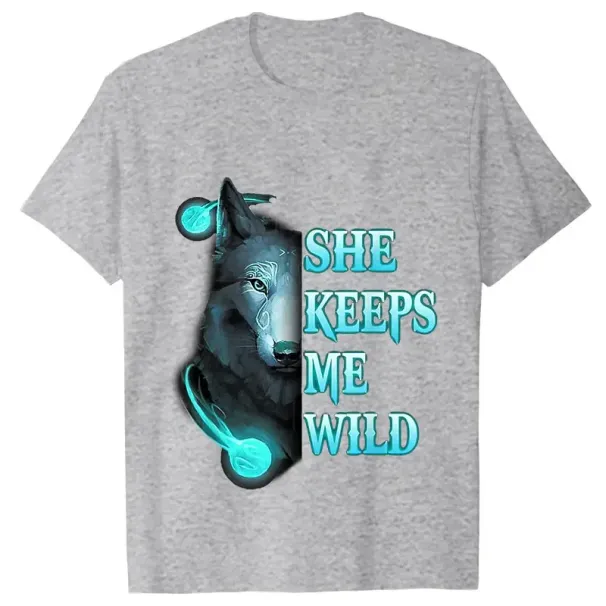 She Keeps Me Strong He Keeps Me Safe Couple Matching T Shirt Wolf Couple T Shirt Casual Black LOVER Shirt Tops Valentine Shirts_ecoleips.com