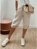Women's Cotton Linen Casual Pants With Elastic Waist And Pockets Five Point Trousers_ecoleips.com