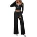 Women's 2-Piece Set Sexy Ribbed Crop Top With High-Waisted Pants Off-Shoulder Long Sleeve Turtleneck Outfit For Fall Winter_ecoleips.com