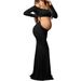 Women's Clothing One Shoulder Floor Length Sexy Slim Fashion Solid Color Long Sleeved Belly Revealing Maternity Dress_ecoleips.com