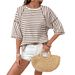 Women's 3D Striped Batwing Sleeve T-Shirt Oversized Casual Soft Polyester Tee in 4 Colors_ecoleips.com