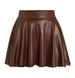 2025 New Women's Leather PU Black Slimming Casual Midi Sexy Pleated Pants Skirt Plus Size_ecoleips.com