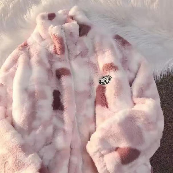 Women's Oversized Tie-Dye Fleece Jacket – Thick & Stylish Winter Coat (Red/Grey/Blue, M-3XL)_ecoleips.com