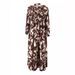 Elegant Long-Sleeve Maxi Dress With Graffiti Print – Modest Muslim Fashion, High Waist Office & Occasion Wear, Polyester Blend (S-XXL, Coffee Brown)_ecoleips.com