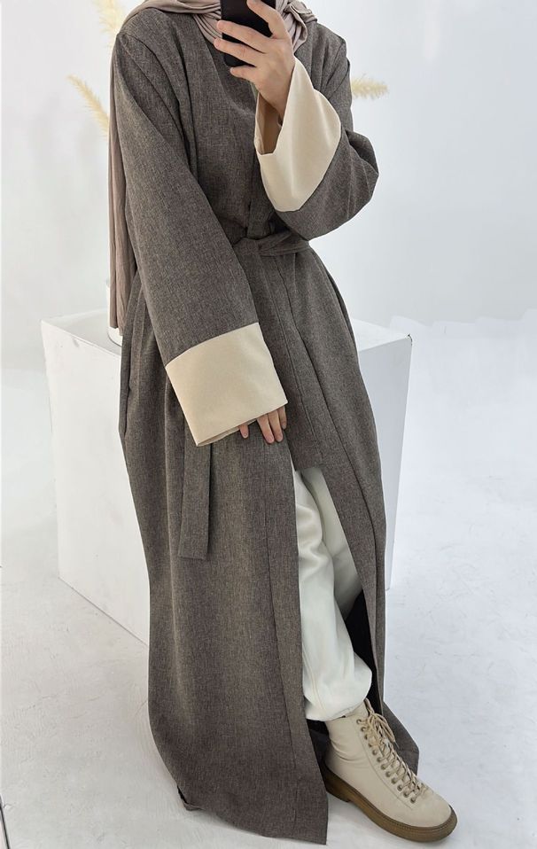 Muslim Dress Women Luxurious Dubai-Inspired Open Cardigan Abaya – Modest Elegance In Peacock Blue, Light Green & Brown_ecoleips.com