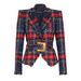 Women's Checkered Tweed Belted Blazer – Slim Fit Spring Jacket With Lapel Collar & Long Sleeves, Office-to-Dinner Elegant Coat_ecoleips.com