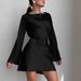 Women's Elegant Satin Short Skirt Dress Waist Cinching Ribbon Cross European American Style Autumn Slim Fit_ecoleips.com