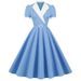 Vintage Contrast Lapels Crossbody Stand-Up Collar Lace-Up Short Sleeves Large Swing Bridesmaid Dresses Photo Dresses Who_ecoleips.com