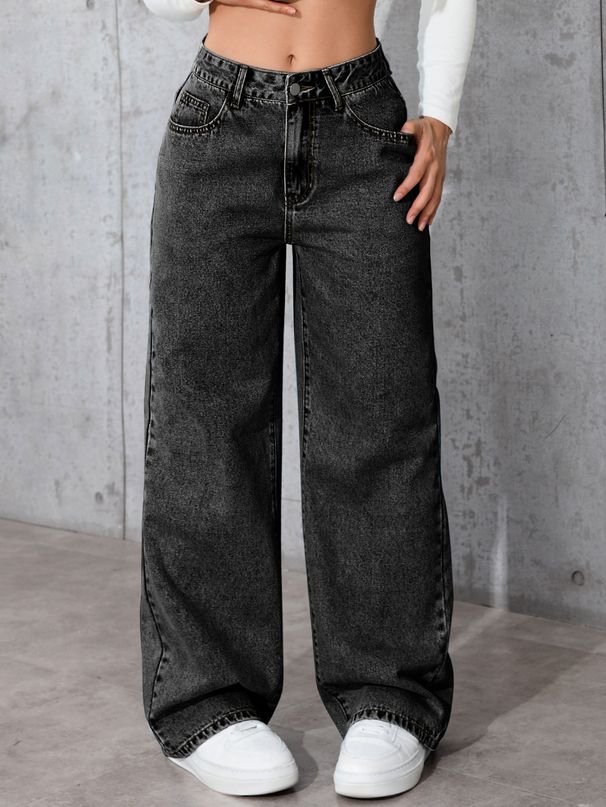High Waist Straight Leg Jeans For Women - Sweet & Spicy Vintage Denim Pants (Gray/Deep Blue/Light Blue/Black)_ecoleips.com