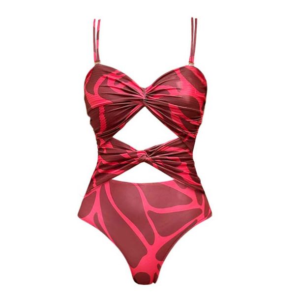 2025 Women's European American Style One Piece Swimsuit Sexy Print Hollow out Design Beach Vacation Cross Border Hot Selling Item_ecoleips.com