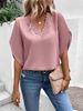 Women's Summer Loose Shirt Top Solid Color Lace V Neck Flared Sleeve European And American Style Clothing_ecoleips.com