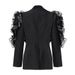 K Small Niche Design, High-end Goddess Style, Black Three-dimensional Splicing, Ruffle Edge Suit, Asymmetric Slim Fit, Slimming Suit_ecoleips.com