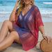 Plus Size Women's Beach Vacation Cover Up Gradient Color Hollowed Out Machine Knitted Loose Casual Bikini Dress_ecoleips.com