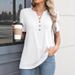 Women's Clothing Women's V Neck Short Sleeve Shirt Solid Color Button Detail For Formal & Casual For Women_ecoleips.com
