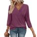 Women's V-Neck Long Sleeve Top, Spring Casual Women's Tunic, Knit T-Shirt_ecoleips.com