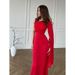 Elegant One-Shoulder Flowy Maxi Dress - Stretchy Polyester Blend, Slit Detail, Flattering Fishtail Hem For Women_ecoleips.com