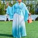 Women's Clothing Autumn Large Size Fashion Elegant Bat Sleeve Top Gradient Color Skirt Two Piece Set_ecoleips.com