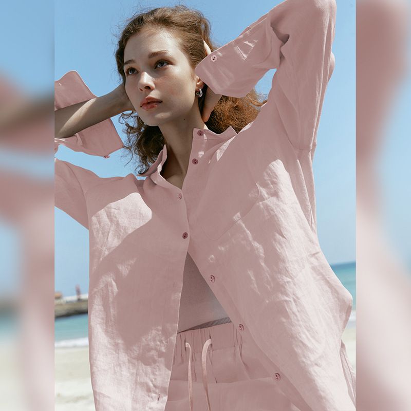 Luxury Tencel Linen Blend Shirt For Women - Long Sleeve Oversized Button Down Shirt, Lightweight Sun Protection Cover-Up_ecoleips.com