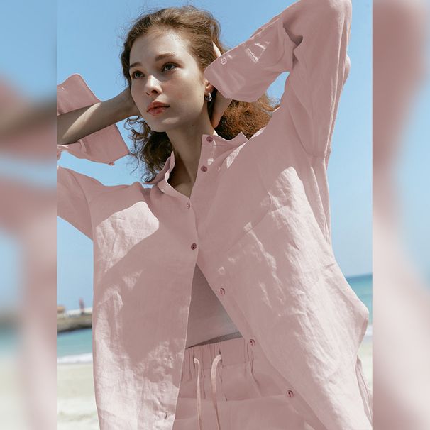 Luxury Tencel Linen Blend Shirt For Women - Long Sleeve Oversized Button Down Shirt, Lightweight Sun Protection Cover-Up_ecoleips.com