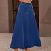 Women's A-Line Denim Skirt With Single Button – Vintage Washed Maxi Skirt For Casual & Office (Dark Blue, XS-XXL)_ecoleips.com