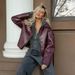 K Retro Motorcycle Style Leather Jacket For Women; Fashionable Matte Leather Jacket For Women's Outerwear._ecoleips.com