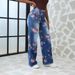 Women's Clothing Women's Trendy Plus Size Wide Leg Pants Autumn Printed Jeans Long Sleeve For Formal & Casual_ecoleips.com