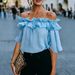 Women's Sexy Off-Shoulder Shirt Solid Color Loose Fit European American Style Independent Website Cross-Border E-commerce Amazon Size Label_ecoleips.com