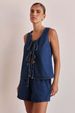 K Fashionable And Casual Sleeveless Lace Up High Waisted Women's Vest Denim Suit Shorts_ecoleips.com