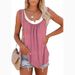 2024 Summer New Europe And The United States Women's Blouse Solid Color Patchwork Sleeveless Pleated Vest T-shirt_ecoleips.com