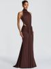 Blifanbo Halter Off-shoulder Sexy Maxi Dress Women Gown Elegant Backless Sleeveless Ruched Slim Club Party Long Dress Female_ecoleips.com