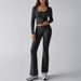 KaiKuo 2024 Autumn/Winter European American Y2K Casual Slim Fit U-Neck Long Sleeve Top And Flared Pants Women's_ecoleips.com