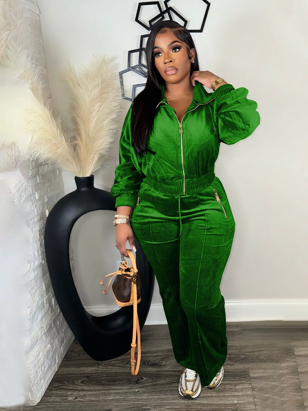 TW575 Women's Fashion Long Sleeved Lapel Zipper Cardigan And Trousers Two Piece Winter Suit European American Style_ecoleips.com