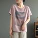 Women's Clothing Women's Retro Print Cotton Linen Blend Short Sleeve T-Shirt Summer Trendy Loose Fit Plus Size Casual Top_ecoleips.com