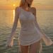 Sheer Swimsuit Coverup For Women Bathing Suit Cover Up Swimwear Drawstring Beach Bikini Dress Shirt For Poolside Seaside Party_ecoleips.com