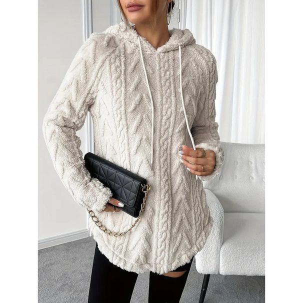 Women’s Jacquard Hooded Sweatshirt – Slim Fit Drawstring Fleece Pullover (S-3XL, Black/Gray/White/Beige/Purple/Red, Urban Casual Style)_ecoleips.com