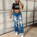 Distressed High-Waisted Stretch Jeans For Women - Comfortable Straight Leg Denim Pants With Button Details_ecoleips.com