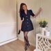 Women's Short Sleeve Tweed A-Line Dress With High Waist For Casual Office Wear In Navy Black Burgundy_ecoleips.com
