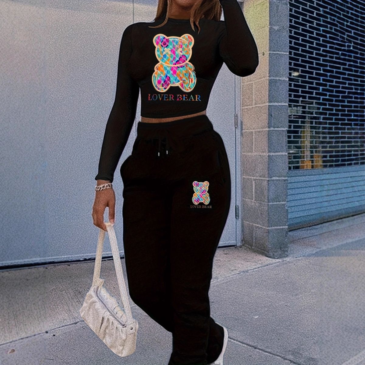 Women's Tight Fitting Cropped Set Long Sleeved American Style Sweatshirt Sporty Casual Drawstring Pockets_ecoleips.com