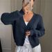 "Effortless Korean Cardigan – Women's Chunky Knit Button-Up Sweater (Navy Blue, S-XXL, V-Neck Open Front, Lazy Aesthetic)"_ecoleips.com