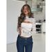 Sexy Lace Patchwork Long-sleeve Tube Top, 2026 Spring New Style, Slim-fit, Versatile Short T-shirt For Hot Girls_ecoleips.com