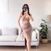 Hollow Out Slit Strappy Bodycon Maxi Dress Summer Solid Color Slim Fitting Long Party Dress For Women_ecoleips.com