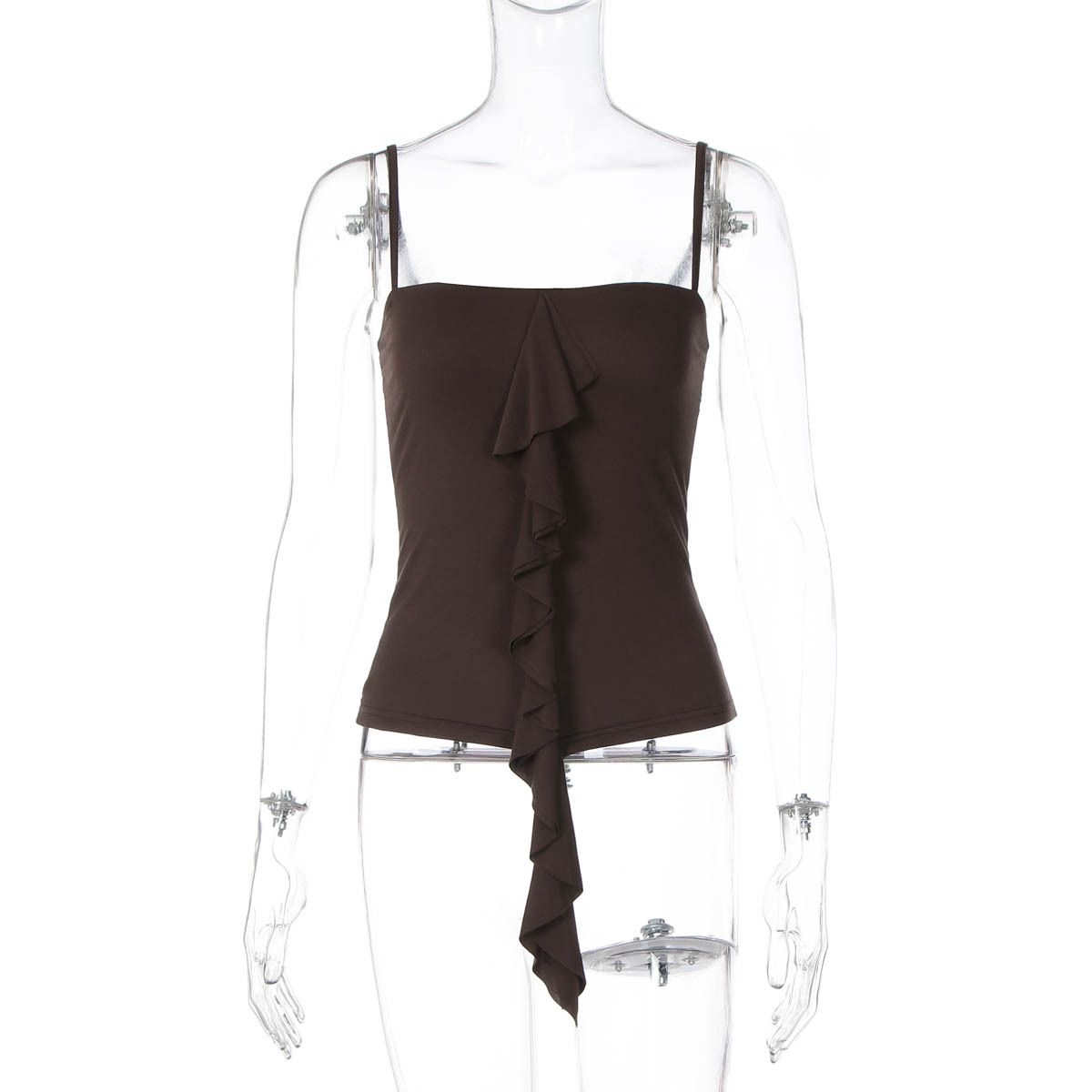 Cross-border Summer European And American New Fashion Splicing Front And Middle Streamers Solid Color Slim And Thin Street Style Small Suspender Top_ecoleips.com