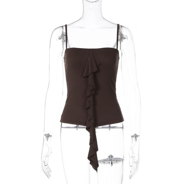 Cross-border Summer European And American New Fashion Splicing Front And Middle Streamers Solid Color Slim And Thin Street Style Small Suspender Top_ecoleips.com