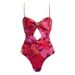 European American Style Floral Print One Piece Swimsuit with Starfish Decor Cutout Design And Umbrella Skirt Set for Women_ecoleips.com