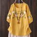 Cotton-Linen Literary And Artistic Retro Embroidery T-Shirt For Women's Summer Wear, Featuring A Traditional Ethnic Desi_ecoleips.com