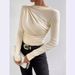 Ladies Long Sleeved T-Shirt Slim Fit Bottoming Shirt Half Turtleneck European American Style Solid Color Versatile Pleated Design Top_ecoleips.com