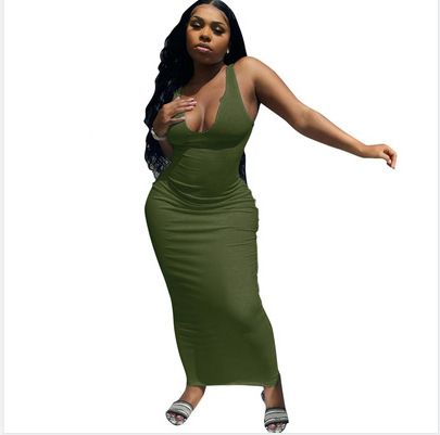 Women's Clothing New Fashion Elastic Sexy U Neck Sleeveless Slim Temperament Skirt In Stock_ecoleips.com