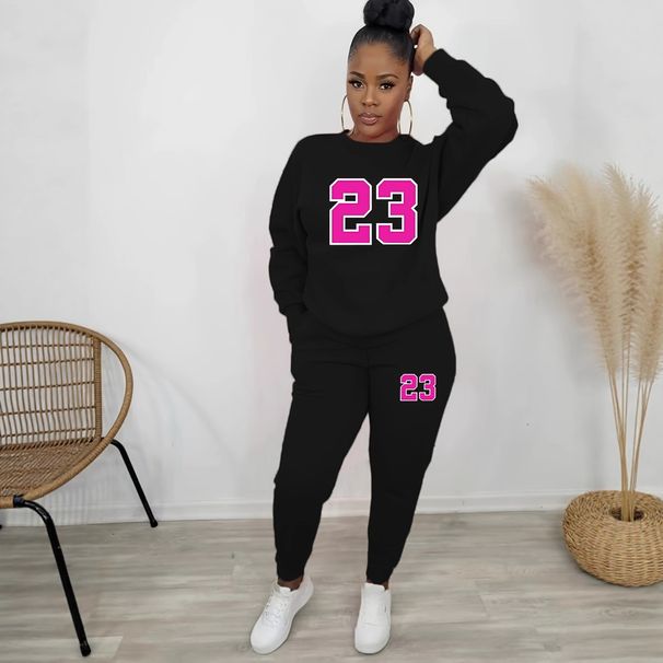Women's Fleece Lined Sweatshirt Set Style Two Piece Crew Neck Casual Printed Suit R23_ecoleips.com