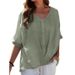 Women's Clothing cotton and linen V neck pullover short sleeved loose fitting women's shirt casual tops_ecoleips.com